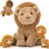 MorisMos XXL Leone Peluche Gigante, 45cm Seduto Leone Peluche Giocattolo con 3 Kawaii Baby Leone Giocattolo Animali di Peluche Grande Teddy Regalo per Ragazzi Ragazze Compleanno