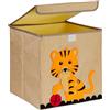 Relaxdays Scatola Portagiochi Bambini, Cesta Stoffa Portaoggetti, 33x33x33 cm, Giochi, Design Tigre, Beige Arancione, Carta