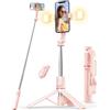Pnitri Bastone Selfie con Luci, Cavalletto per Smartphone con Telecomando Compatibile con iPhone 15/14/13/12/11 Pro/Max/Plus, Samsung, Huawei, Xiaomi (Rosa)