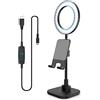 DigiPower DP-WSH-PH6 - Lampada da scrivania a LED, con supporto per smartphone e tablet, batteria inclusa, regolabile in altezza, per videochiamate sul posto di lavoro e a casa, colore: nero e bianco