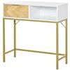 HOMCOM Tavolo Consolle in Legno, Consolle da Ingresso o Salotto con Design Moderno, Bianco e Oro, 80x30x80.5cm