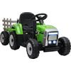HOMCOM Trattore Elettrico per Bambini con Rimorchio Rimovibile, Batteria 12V Ricaricabile con Telecomando, Musica e Luci, Età 3-6 Anni, Verde
