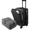 LEVEL8 Bagaglio a mano espandibile con set di 4 organizer, 55 cm Bagaglio con scomparto per laptop, ABS+PC Hardshell Spinner con chiusura TSA, Nero