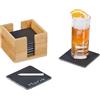 Relaxdays Sottobicchieri in Ardesia, Set da 8 Sottotazza Quadrati, 10x10 cm, sotto Calici con Box in bambù, Antracite