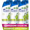 Head & Shoulders Shampoo Antiforfora Apple Fresh Pulizia Della Cute 225ml Formato Convenienza X6 Pacchi, Per Capelli Grassi, Protezione Dalla Forfora