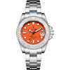 WEICHULWJ CADISEN Design Automatico Orologio da polso da uomo in acciaio inox impermeabile vetro zaffiro orologi da polso GMT, arancione-w, Bracciale