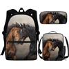 NETILGEN Set di 3 borse per la scuola + astuccio per il pranzo + astuccio per il pranzo, grande, per bambini, ragazzi e adolescenti, da viaggio, personalizzabili, Cavallo Nero Marrone, Taglia unica