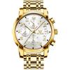 OLEVS Oro Orologio da Uomo Acciaio Inossidabile Lusso Elegante Impermeabile Analogico Bianco Quadrante Grande Orologio da Polso Uomo Quarzo Numeri Arabi Calendario Luminoso Cronografo