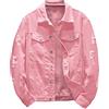 PODOLIXIA Giacca di jeans da uomo, in denim, da uomo, con tasca sul petto, design Funky, vestibilità normale, cowboy, Colore: rosa., S
