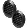 Vent Systems 2 registri d'aria da 60 mm, colore nero, griglia di ventilazione attraverso la porta, con griglia di protezione dagli insetti, griglia di ventilazione rotonda per interni, bagno, armadio