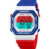 Gosasa Orologio da polso classico con quadrante quadrato, unisex, digitale, multifunzione, per esterni, casual, conto alla rovescia fino a 50 m, impermeabile, con luce a LED, Rosso D, Giovani,