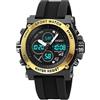 SKMEI Orologio da polso da uomo, impermeabile, militare, analogico, digitale, con cronografo a LED, multi ora, in acciaio inox, da uomo, 2065-BKGD, Sportivo