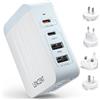 LENCENT 45W Pesa Caricatore da Muro, Adattatore Spina USB da Viaggio con 2 PD Tipo-C + 2 USB, Caricabatterie in Tutto il Mondo per EU UK USA AUS, Spina USB Internazionale per Telefono, Tablet, Laptop