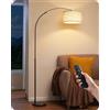 EDISHINE Lampada da Terra, Lampada ad Arco da Terra con Telecomando e Interruttore a Pedale, Lampadina E27 Dimmerabile, Altezza e Orientamento Regolabili, Paralume in Lino per Ufficio, Hotel, Nero