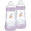 MAM Biberon Easy Start Anticoliche, Set di 2 Biberon per Bambini di 2-4 Mesi, 260 ml con Tettarella Flusso 2 per 2+ mesi in Silicone SkinSoft, Bio-circolare, Lilla