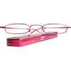 Mini Brille - Mini Occhiali da Lettura Leggeri, Montatura in Acciaio (Rosso), in Omaggio Custodia Compatta in Alluminio, Occhiali Lettura Tascabili Uomo e Donna Diottrie +2.0