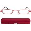 Mini Brille - Mini Occhiali da Lettura Leggeri, Montatura in Acciaio (Rosso), in Omaggio Custodia Compatta in Alluminio, Occhiali Lettura Tascabili Uomo e Donna Diottrie +1.5