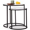relaxdays Tavolino da Salotto, Set da 2, Portaoggetti da Divano, Superficie in Vetro, Modulari, HLP 50,5x50x50 cm, Nero, Acciaio, 5 x 50 x 50 cm