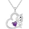 Tusuzik Collana Donna Argento 925 Collana Cuore Farfalla Febbraio Birthstone Necklace Idee Regalo Gioielli Donna per Mogile/Sorella/Amiche Regali Anniversario Compleanno Festa della Mamma Valentin's Day
