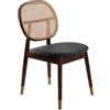AC ANGEL CERDÁ Ángel Cerdá - Sedia da Pranzo con Schienale Rotondo in Rattan, Rivestimento in Ecopelle Nera e Gambe in Legno di Noce - Design Moderno ed Elegante - Comfort e Stile - 49 x 52 x 87 cm