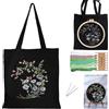 TYXHXTF Kit da Ricamo per Borsa Tela, Punto Croce Kit da Ricamare, Kit Ricamo Principianti, Ricamo Starter Kit, Include Istruzioni, Cerchi da Ricamo e Borsa di Tela con Motivo Floreale(Nero)