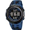 findtime Orologio da polso da uomo, digitale, con numeri grandi, 50 m, impermeabile, militare, digitale, mimetico, da uomo, con sveglia, Coutdown data, 12/24H, LED, Blu mimetico, cinghia
