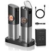 FORLIM Set macina sale e pepe elettrico, macina pepe con base ricaricabile, macina sale automatico, con granulometria regolabile, acciaio inox, per cucina e barbecue, confezione da 2, nero