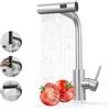JOOM Cascata Rubinetto Lavello Cucina, Alta Pressione Miscelatore Cucina con Doccetta Estraibile, Dispone di Rubinetto Cucina con Doccetta Estraibile con 3 Modalità di Spruzzo,Nichel spazzolato