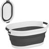 Relaxdays Cesto Portabiancheria Pieghevole, 24 Litri, Contenitore Salvaspazio in Plastica con Impugnature, Nero Bianco
