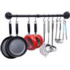 WuGeShop Supporto da parete per pentole, con 10 ganci, organizer per utensili da cucina, portapenne, nero