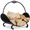 Relaxdays Porta Legna da Interno in Metallo, Contenitore con Manico, 42,5 x 43,5 x 30 cm, Indoor, Accessori Camino, Nero, Acciaio, 1 pz