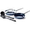 Blue Diamond Cookware Set di Pentole e Padelle Antiaderenti in Ceramica Infusa Diamante da 5 pezzi, senza PFAS, a Induzione, Lavabile in Lavastoviglie, Sicuro al Forno, Argento