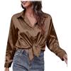 Generic 2024 - Camicetta da donna in seta satinata, camicia con bottoni, casual, a maniche lunghe, per ufficio, lavoro, a maniche corte, Caff, S