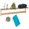 Relaxdays Portasciugamani con Mensola, 6 Ganci, Bagno & Corridoio, Appendiabiti, Bambù, 18 x 75 x 16 cm, legno naturale