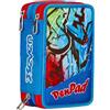 Seven Astuccio Scuola Elementare, 3 scomparti, Medie, con Matite, Pennarelli, Penne, 3 Zip, Bambino, Pen Pad, rosso/blu