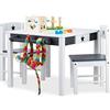 relaxdays Set Tavolino con 2 Sedie in Legno Star, Tavolo e Sedioline, per Bambini & Bambine,con Stella, Bianco-Grigio