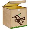 Relaxdays Scatola Portagiochi Bambini, Cesta in Stoffa Portaoggetti, 33x33x33 cm, Giochi, Design Scimmia, Beige Marrone, Carta