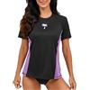 Halcurt Rash Guard - Maglietta da donna a maniche corte con reggiseno UPF 50+, protezione UV, ad asciugatura rapida, per il nuoto, M-XXL, Nero viola/con reggiseno, XL