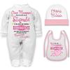 Corredino Neonato Set neonato 0 mesi 3 pezzi - Tutina, cappellino e bavetta con frasi dolci - Regalo nascita neonata, compleanno e festa della mamma - "Sei stupenda mamma"