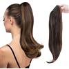 S-noilite Naturale Estensione Micro Ondulato Coda di Cavallo Claw on Ponytail Extension Capelli Veri Clip Parrucchino Ombre Posticci Donne 55cm Riccio Castano scuro & biondo sabbia