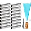 Joyeee Set di 16 stampi per cannoli, con tubi antiaderenti da 11,9 cm, grandi, sac à poche riutilizzabili, pennello e punte in acciaio inox, kit di forme per cannoli per croissant, conchiglie, crema e