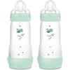 MAM Biberon Easy Start 320 ml (Set da 2), Kit da 2 biberon anticolica per allattamento, Riduce le bolle d'aria e il rischio di coliche, Accessori neonati 4+ mesi con tettarella misura 3, Verde
