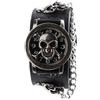 Uniquebella - Orologio da polso al quarzo da uomo, stile gotico punk, cinturino in pelle retrò con scheletro teschio, unisex, orologio da polso con braccialetto, nero, #1