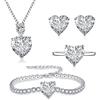 Loutade Set di Gioielli in Argento per Donna, 925 Argento Sterling 4 Pezzi Set di Moda con Collana a Cuore, Orecchini, Anello, Bracciale con Zirconi Cubici, Pietra, Zirconia cubica