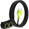 MutecPower 5m Cavo di prolunga con 4 prese Schuko per uso esterno IP44 H05RR-F3G 1,5mm² prolunga a 4 vie con contatti di protezione cavo in gomma da esterno 5 metri nero/verde