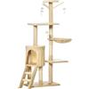 Easycomfort Albero Tiragraffi per Gatti con 4 Giocattoli e Cuccia in Legno e Sisal Naturale, 50x35x134.2 cm, Beige