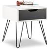 Relaxdays Comodino con Cassetto, Design Moderno, Quadrato, Tavolino Camera da Letto, HxLxP: 44 x 40 x 40 cm, bianco/nero