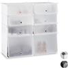 Relaxdays Scarpiera in Plastica, 8 Scomparti Chiusi, 91x94,5x36,5 cm, Scaffale 16 Paia di Scarpe, Componibile, Bianco