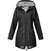 ERZU Giacca da pioggia di media lunghezza Donna Giacca a vento a righe Impermeabile Impermeabile Leggero Outdoor Con Cappuccio Trench, Nero ,