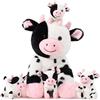 MorisMos Mucca Peluche Gigante XXl con 4 Bambini Nella Pancia, Realistico Mucche di Peluche Pelosa Grande Morbido Coccoloso, Carino Regalo Natale per Bambini Ragazza Ragazzo Compleanno (37cm)